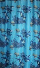 Штора для ванной тканевая синяя, 1334,"Залел"  эконом, 170-180*200