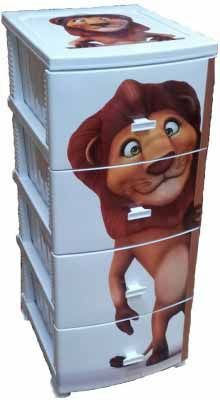 Комод 4-х секц. декор "Лев" бел.моно рис. (РП451)