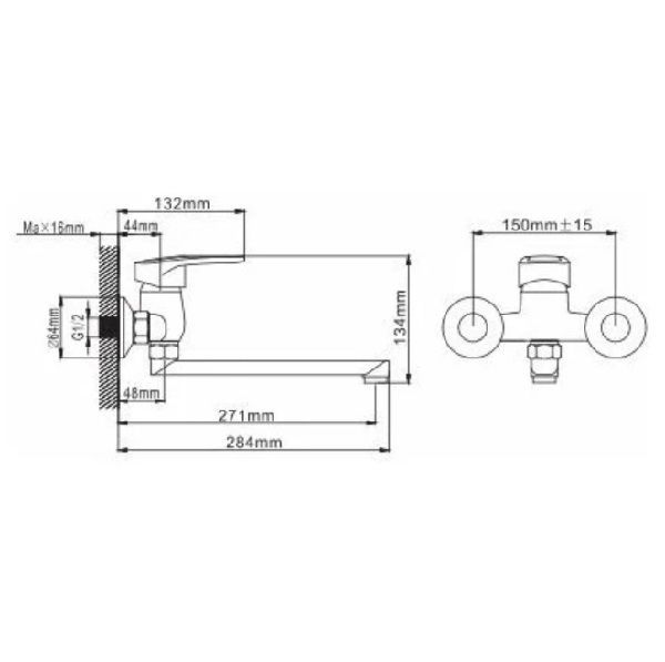 Смеситель для ванны и умывальника монокомандный хром Potato Эверест B 22-270 GS