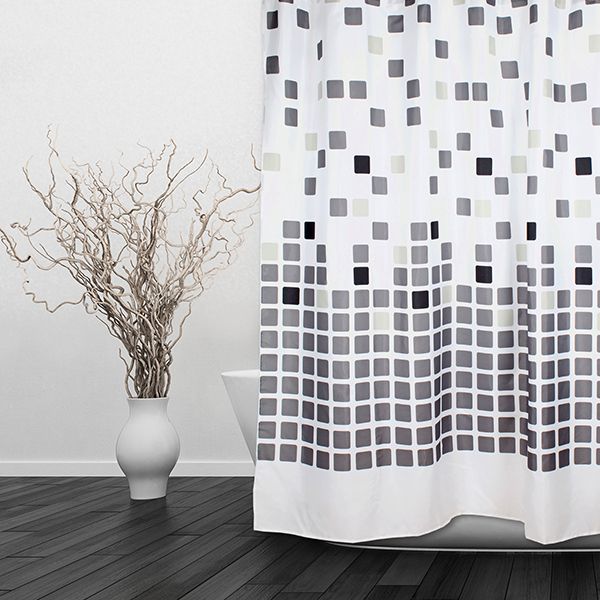 Штора для ванной тканевая белая, тетрис ВТ-822169, "Дорофей", 180*180