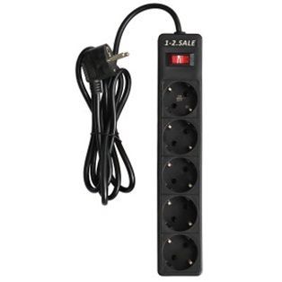 1-2.SALE сетевой фильтр ПВС 3х0.75 5роз. 3м 10А ЧЕРНЫЙ, земля, выкл. E1М 901418