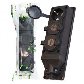 Колодка ОУ тройная 3гн. с загл. каучук 2P+PE 1x16A 220-240V IP44 черн. (Турция) E1M