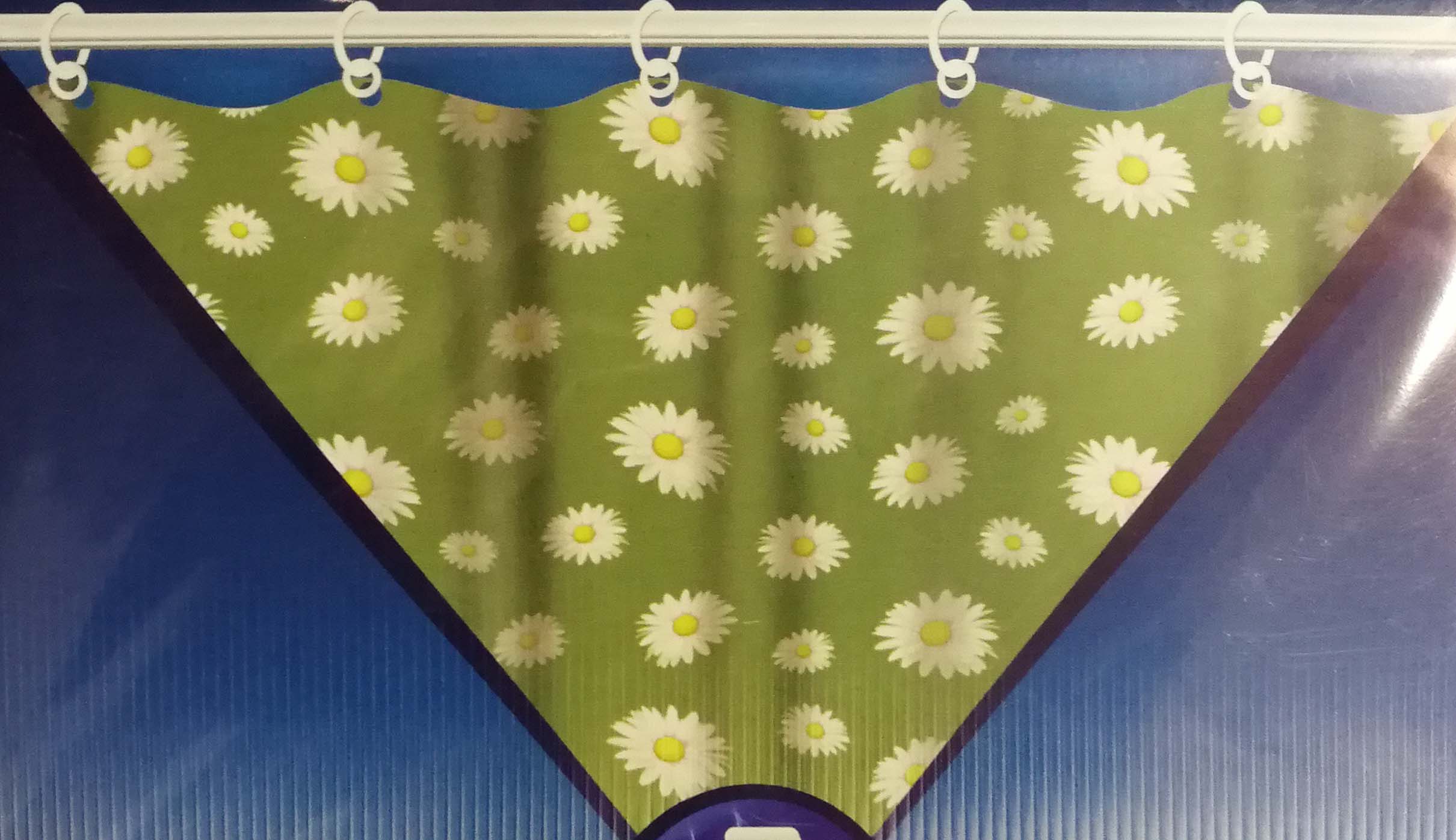 Штора для ванной полиэтиленовая зеленая, ромашки, "Вилина", 180*180