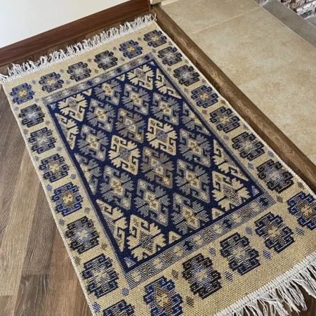 Коврик из хлопка 60*120 крем./син. UK1571 Kilim Usak