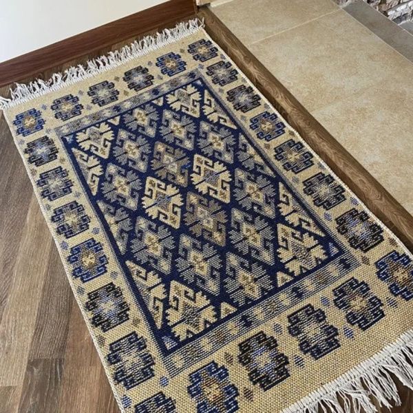 Коврик из хлопка 60*120 крем./син. UK1571 Kilim Usak
