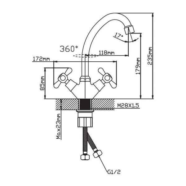 Смеситель для кухни двухручуовый хром Potato Эверест B 49-301