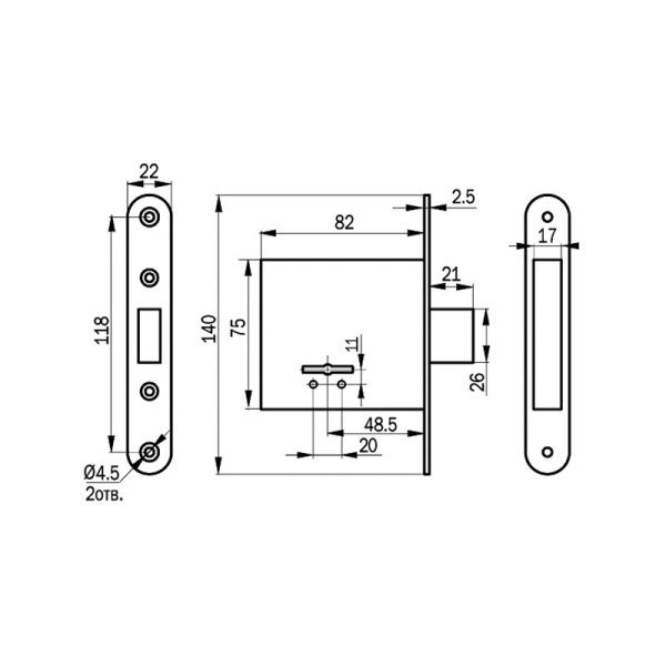 Замок врезной сувальдный ЗВ8-4С/03
