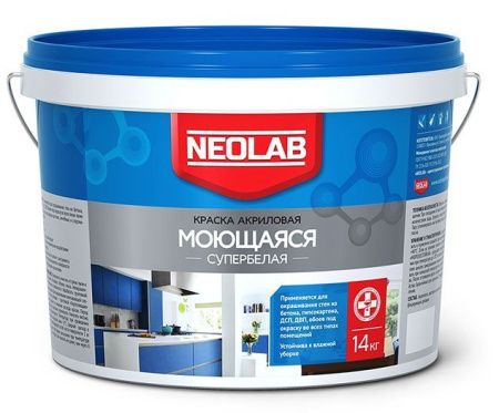 Акриловая супербелая краска МОЮЩАЯСЯ ВД-АК-1180 14 кг (уп.1 шт.) NEOLAB