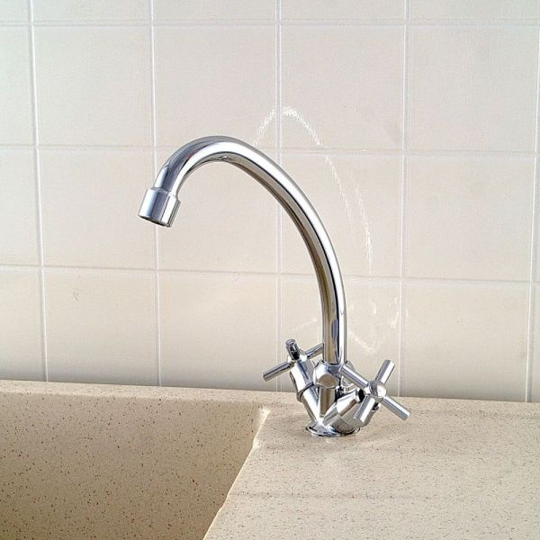 Смеситель для кухни двухручуовый хром Potato Эверест B 49-316