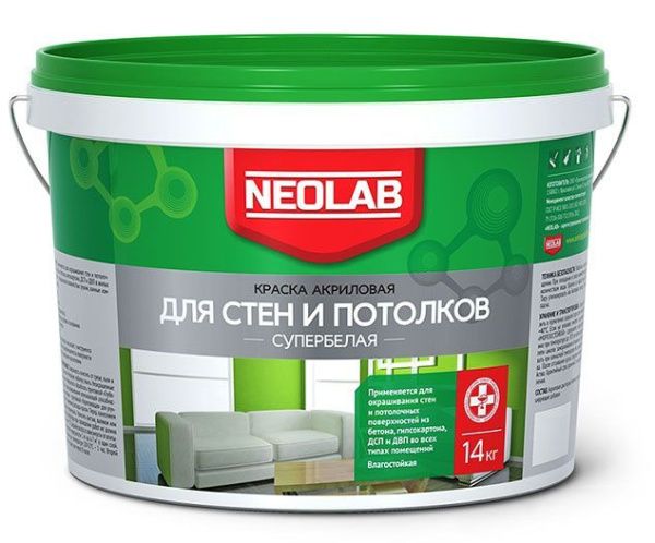 Акриловая супербелая краска  ДЛЯ СТЕН И ПОТОЛКОВ влагост. ВД-АК-2180 14 кг (уп.1 шт.) NEOLAB
