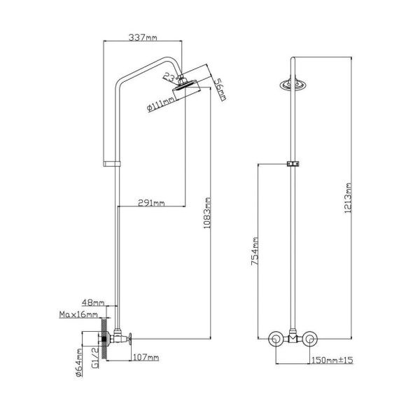 Душевая стойка со смесителем без излива  хром  Potato Эверест B35-350