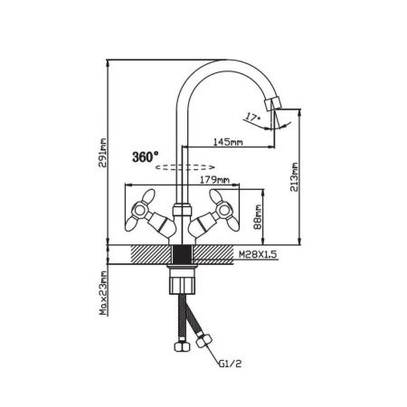 Смеситель для кухни двухручуовый черный Potato Эверест B 59-071 F