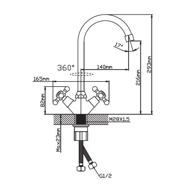 Смеситель для кухни двухручковый хром Potato Эверест B 58-340M