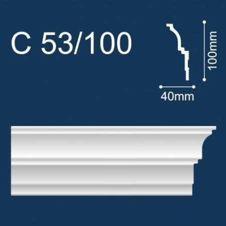 Плинтус потолочный белый 100/40мм С53/100 длина 2м (упак.50шт.) Солид