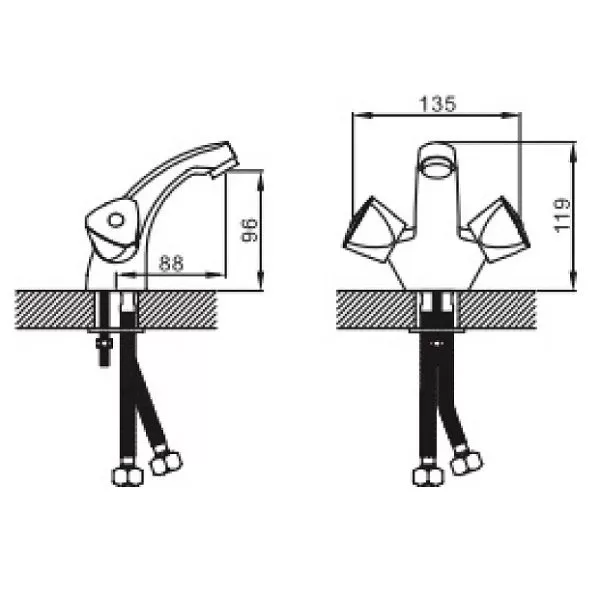 Смеситель для раковины двухручковый хром Potato Эверест B 10-334