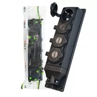 Колодка ОУ четверная 4гн. с загл. каучук 2P+PE 1x16A 220-240V IP44 черн. (Турция) E1M