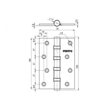 Петля универсальная IN4100U BL (4B 100х70х2.5) черный